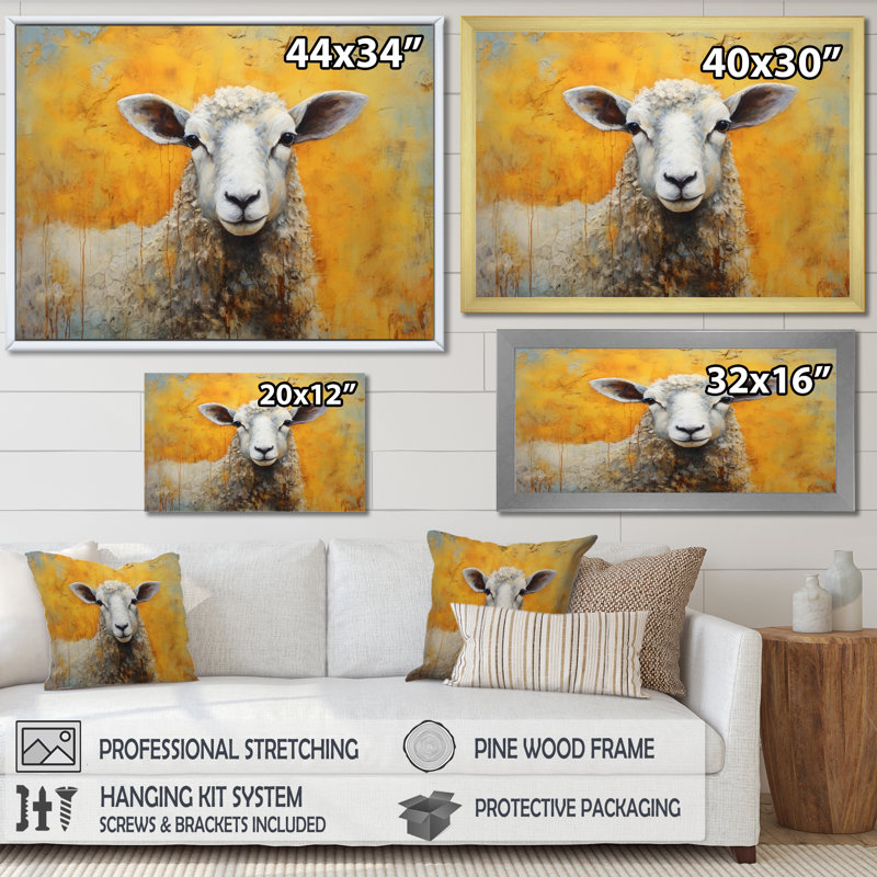 Encaustique jaune et mouton beige I - impression, H 34 po x l 44 po x P 1,5 po, Cadre flottant blanc