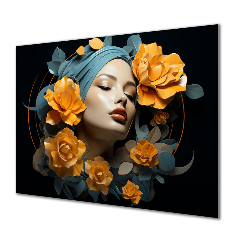 Noir et jaune, mode florale, portrait de fleurs - mode, art mural en métal MT133290, H 16 po x l 32 po x P 1 po