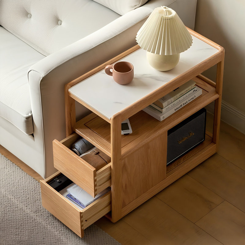 Simple Solid Wood Movable Side Table