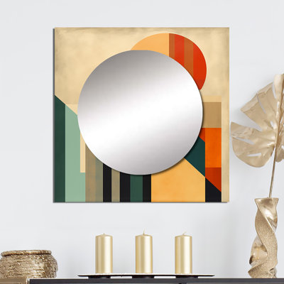 Full Moon Symphony Midcentury Abstract I - Modern Midcentury Square Mirror Wall Art For Bathroom