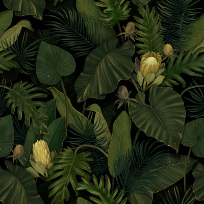 " Protea Flowers In Tropical Leaves " by Polina Bottalova