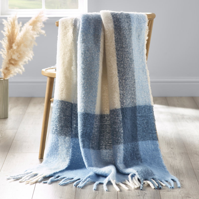 Faux Mohair Check Blanket Throw, Blue