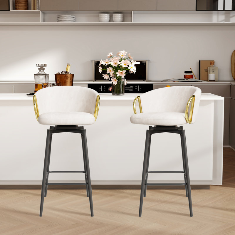 Tabouret de comptoir pivotant rembourré avec structure en métal (ensemble de 2), Noir, noir, noir, noir, Beige