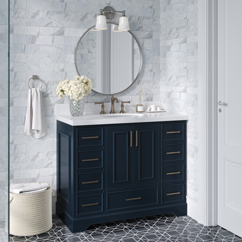 Meuble-lavabo simple avec plateau Abshire 43, Bleu minuit