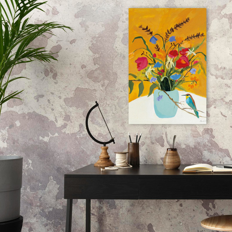Automne floral avec oiseau - animaux en fleurs, H 24 po x l 16 po