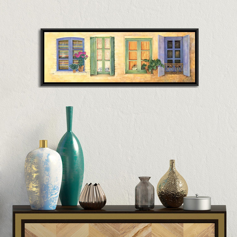 «Mediterranean Windows», reproduction sur toile, H 16 po x l 48 po x P 1,5 po, Toile avec cadre noir