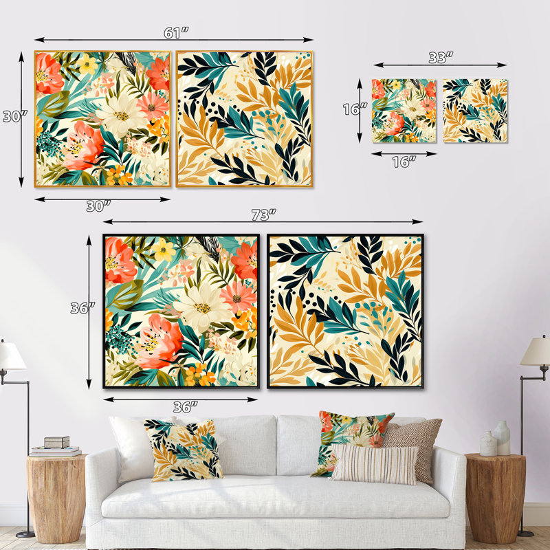 Hagerman - Ensemble de 2 collages carrés tropicaux, Cadre flottant noir, H 16 po x l 33 po