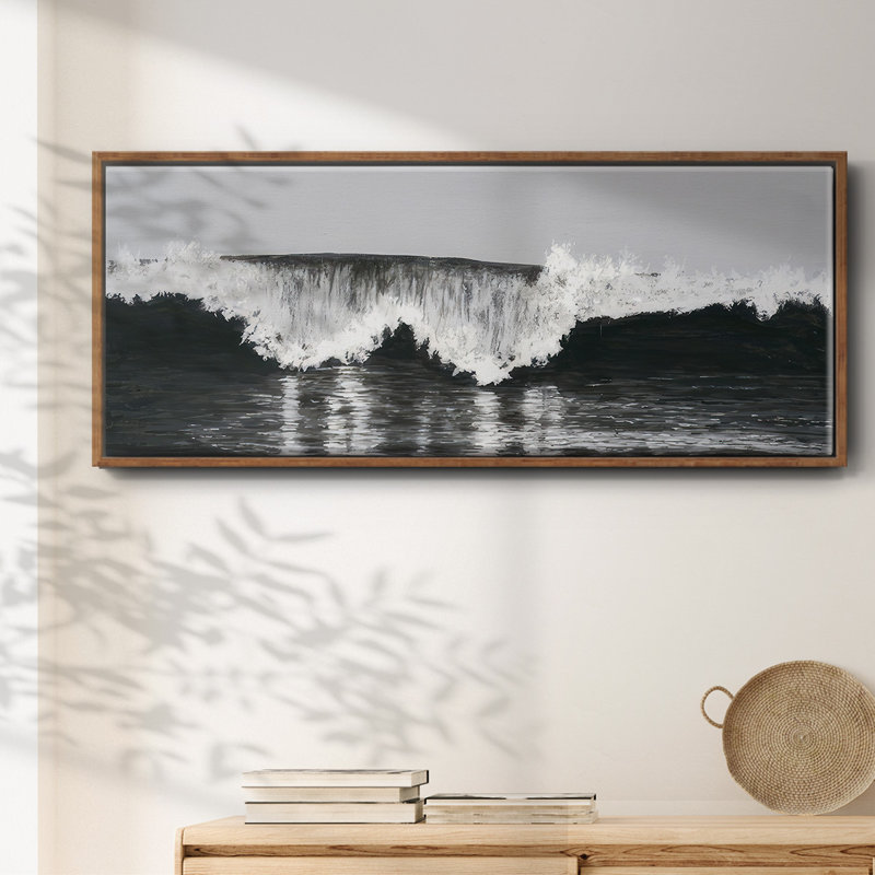 Black & White Waves II - Framed Canvas, 24" H x 60" W