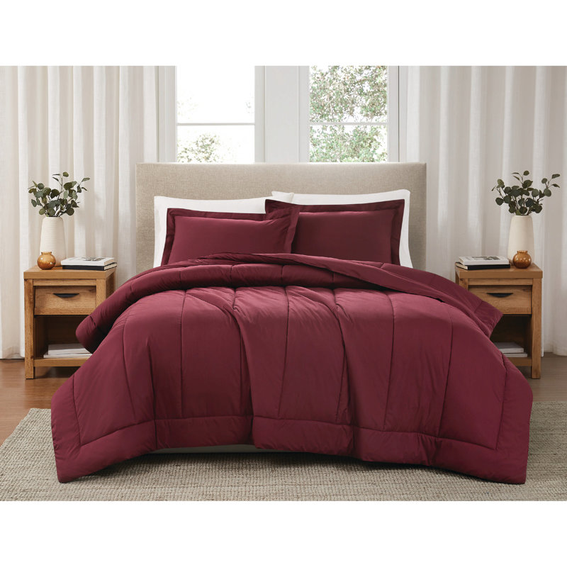 Ensemble d'édredon en percale de coton unie Brooklyn Loom, Bourgogne, Simple + 1 taie décorative standard