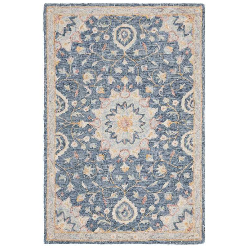 Luitpold Hand Tufted Wool Floral Rug, Rectangle 4' x 6'