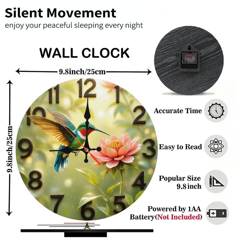 Magnifique horloge murale avec colibri
