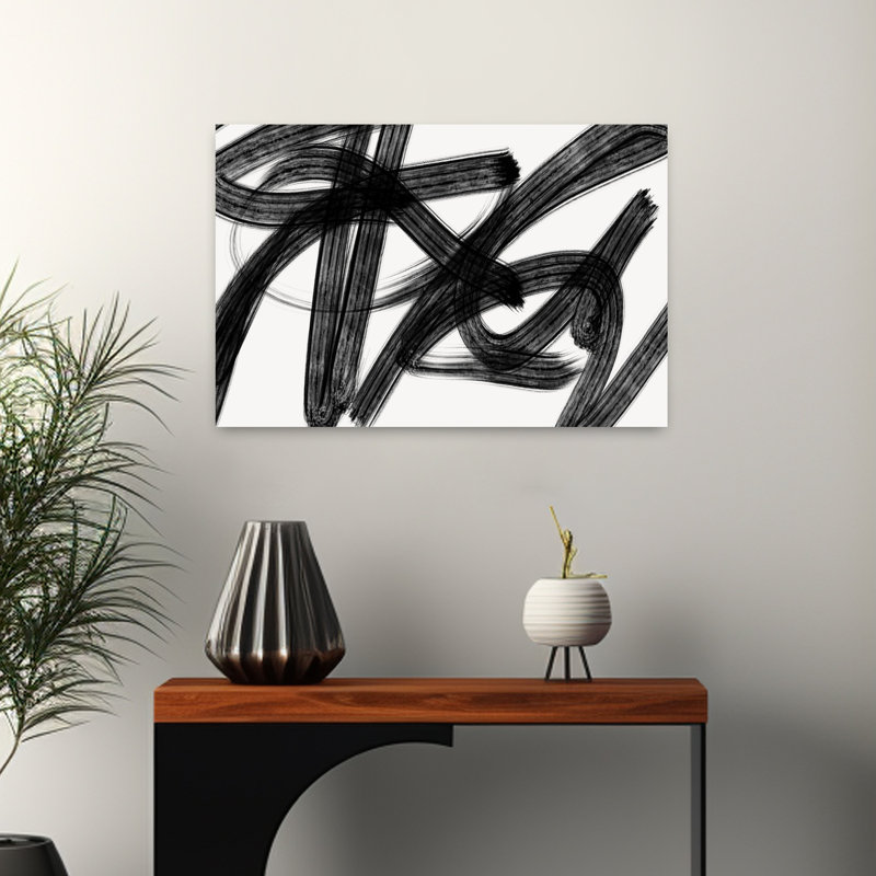 «Black Scibbles I», art moderne abstrait et audacieux, H 16 po x l 24 po