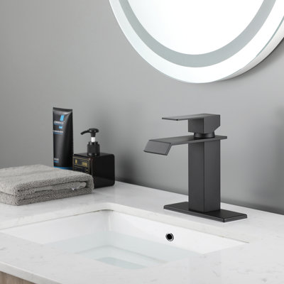 Waterfall Spout Bathroom Sink Single Handle Faucet With Pop-Up Drain (With Overflow)