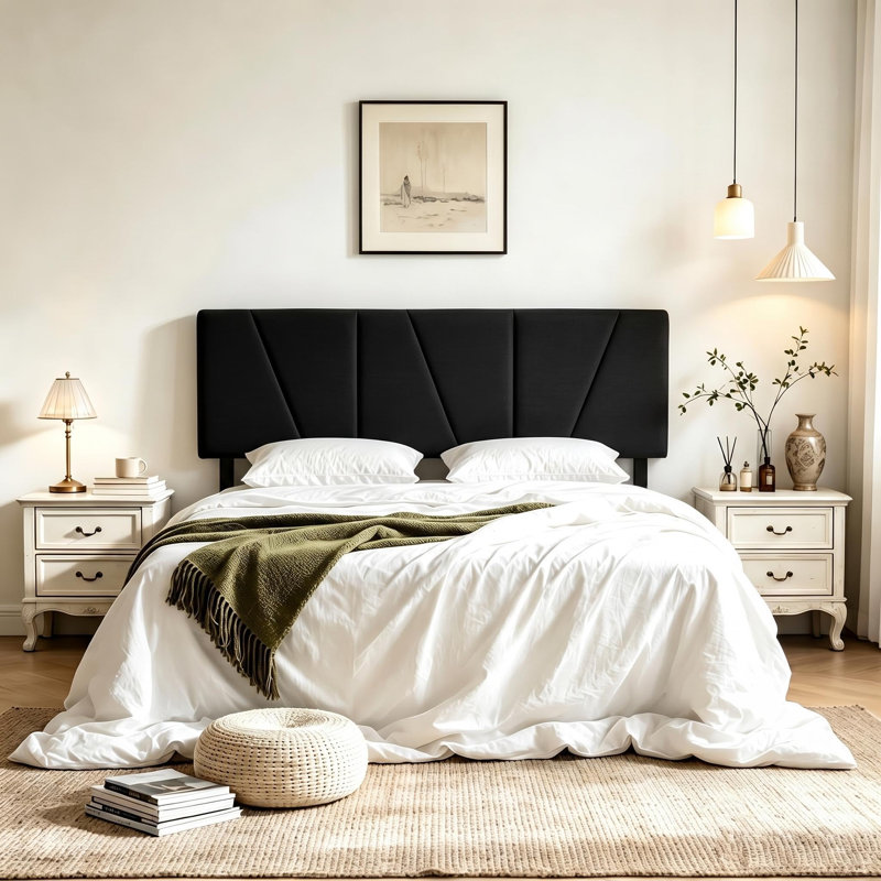 Tête de lit Queen Size seulement, tête de lit rembourrée en lin | Tête de lit réglable en hauteur, Noir