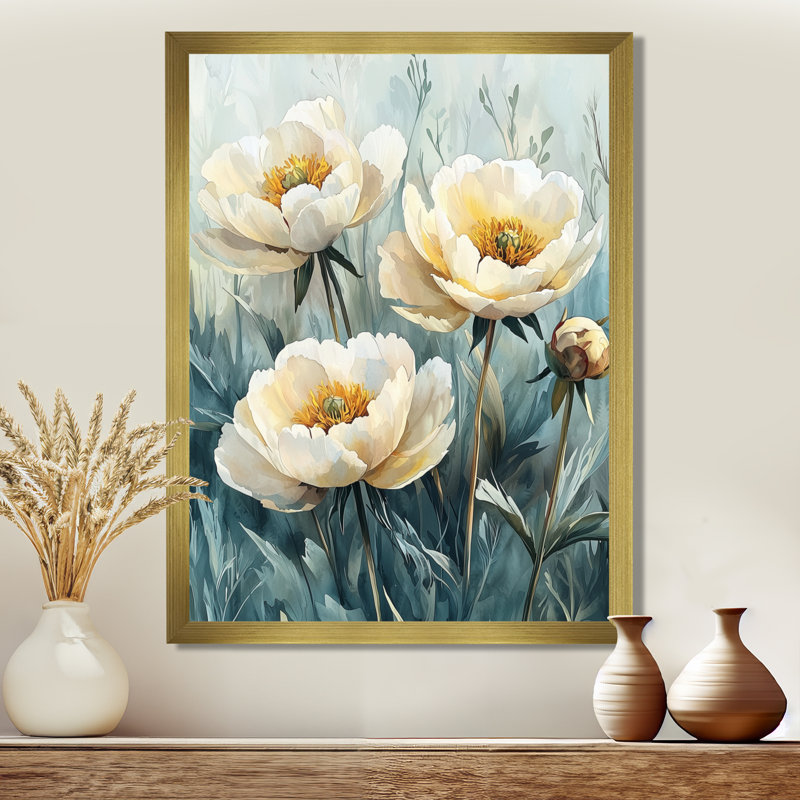 Barham - Art mural sur toile à motif floral, H 40 po x l 30 po, Reproduction encadrée d'une seule photo, Doré