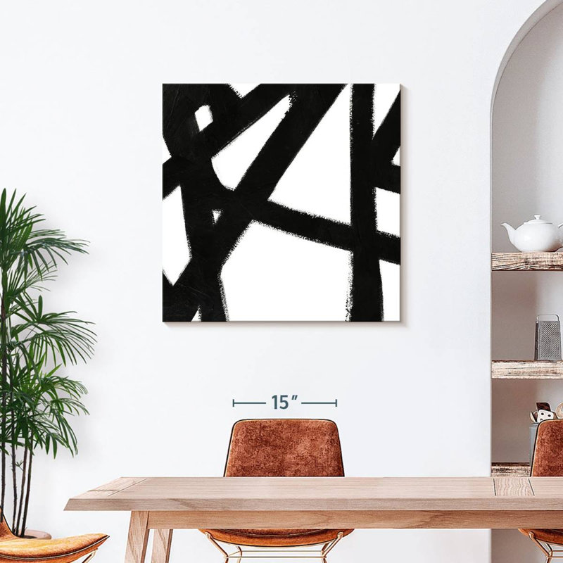 Encre noire stries IV sur toile, H 36 po x l 36 po x P 1,25 po