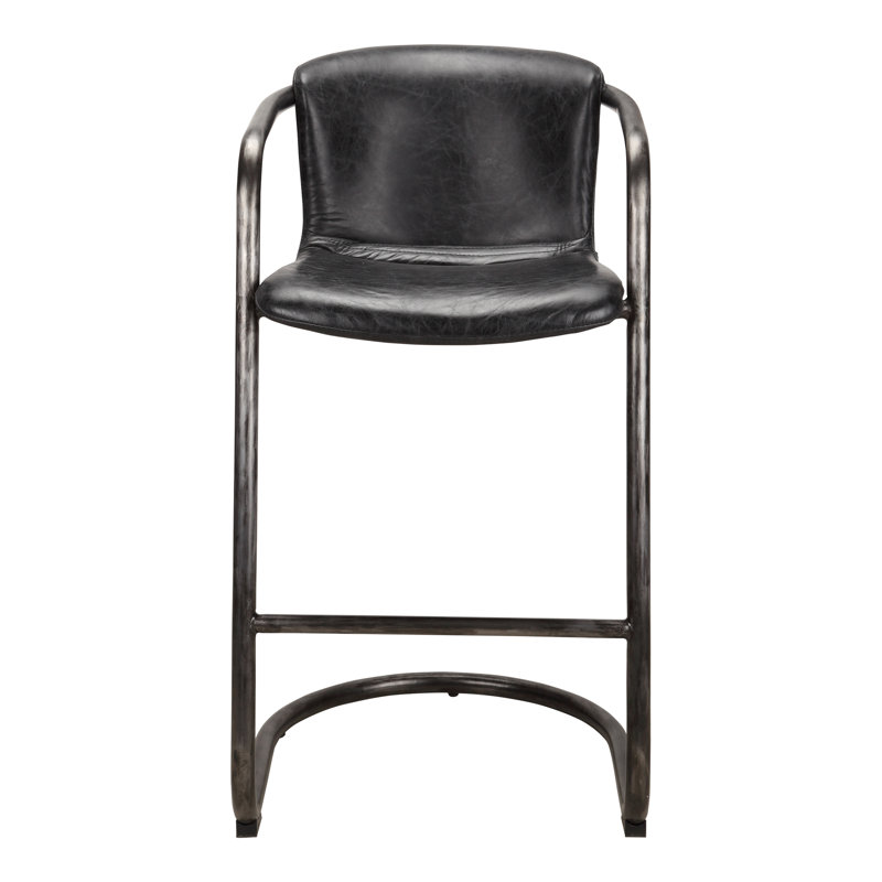 Freeman Bar Stool, Bar Stool (29" Seat Height), Black Genuine Leather