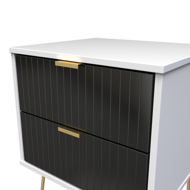 Fully Assembled Alizay Manufactured Wood Bedside Table, Deep Black, White