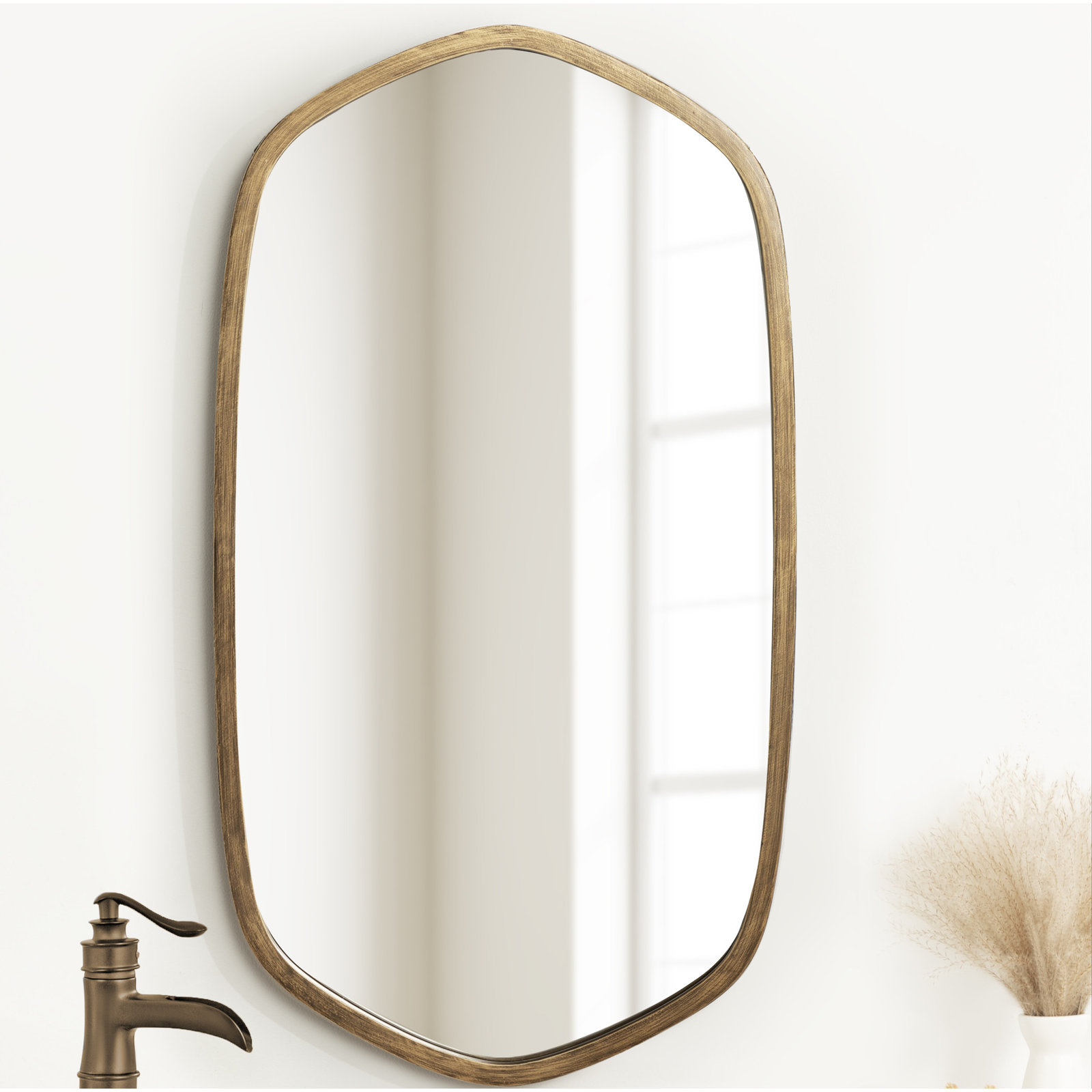 Glover Wood Hexagon Mirror, 36" x 20", Gold, Vertical