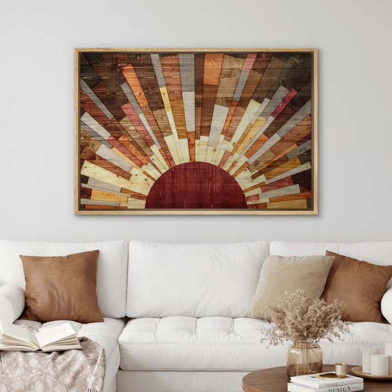 «Western Wood Effect Landscape Brown Sun Rays», impression rustique sur toile encadrée, H 24 po x l 36 po, Naturel