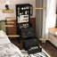 Coiffeuse noire à abattant avec miroir DEL lumineux, armoire supérieure vitrée, plusieurs tiroirs de rangement et tabouret rembourré - Meuble de chambre multifonctionnel