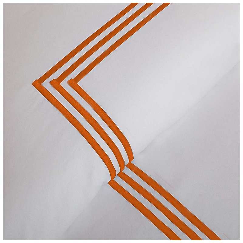 400TC Cotton Triple Embroidery Sateen Solid Duvet Cover Set, White/Orange, Twin/Twin XL Duvet Cover