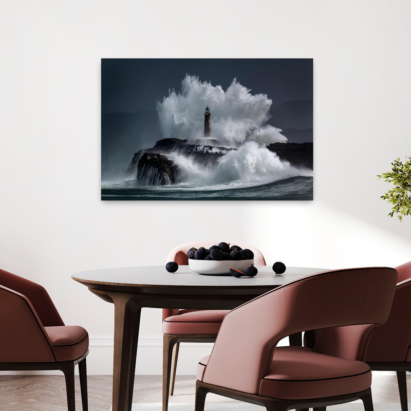 Art contemporain, paysage côtier abstrait dramatique, H 24 po x l 36 po