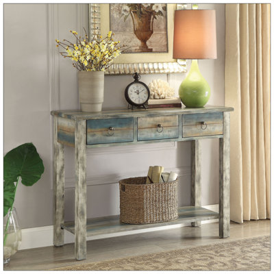 Antique Grey And Teal 3-Drawer Console Table