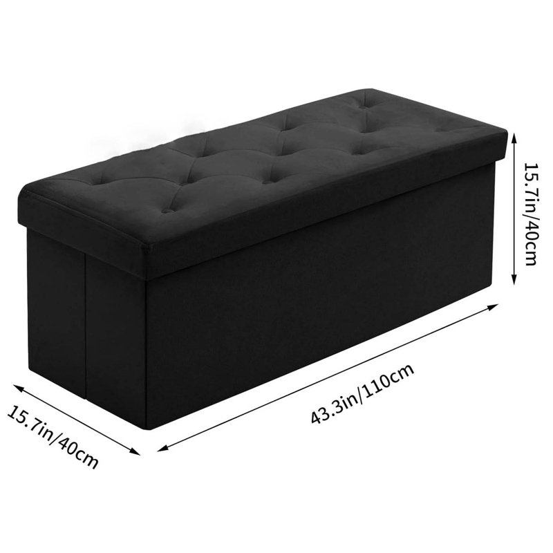 Velvet Storage Bench, Black