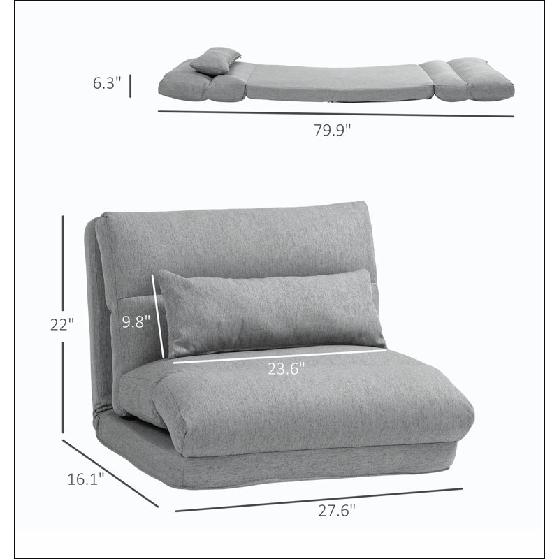Chaise pliante, canapé-lit convertible, canapé-lit avec dossier réglable à 6 positions et coussin pour lire, jouer, méditer, gris
