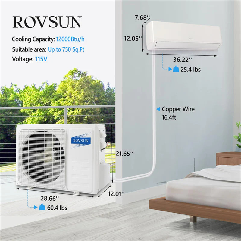 22SEER 12000BTU Wi-Fi sans conduit mini climatiseur et pompe à chaleur 115V