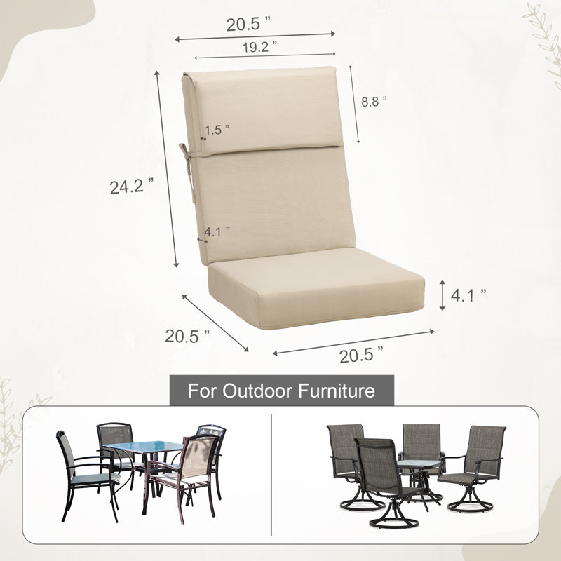 Outdoor Chair Cushion Set of 4, Khaki