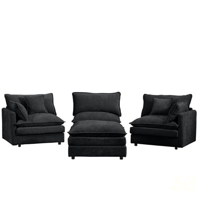 Modular Sectional Sofa, 102 Inch L Shaped Couch Set For Living Room, 3-Seater Comfy Cloud Couches With Movable Ottoman, DIY Combination, Chenille, Sectional