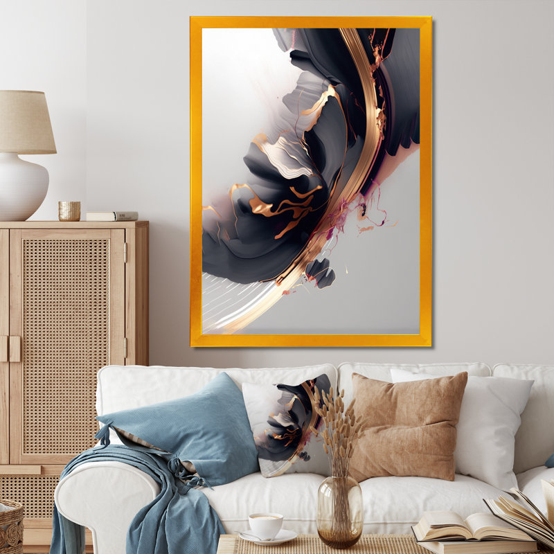 Rosegold «Black Transcendant Complexity I», reproduction d'art abstrait, Impression dorée sur toile encadrée