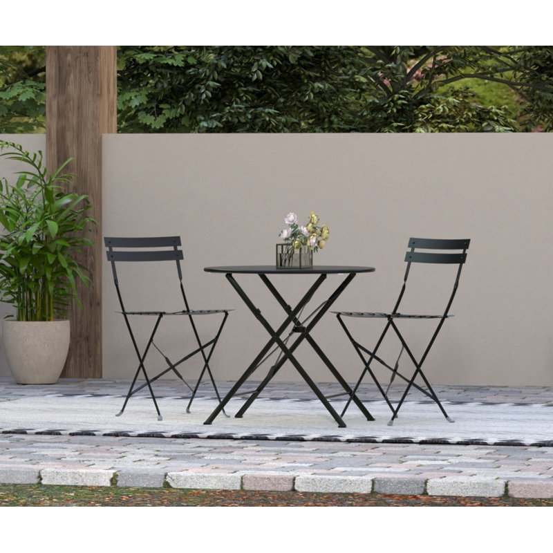 Table d'extérieur pliante ronde moderne noire 30 "avec trou pour parasol, Noir