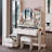 17" Round LED Lighted Vanity Table Set with Stool, Touch 3 Color Mirror, Multi-Layer Storage for Small Spaces