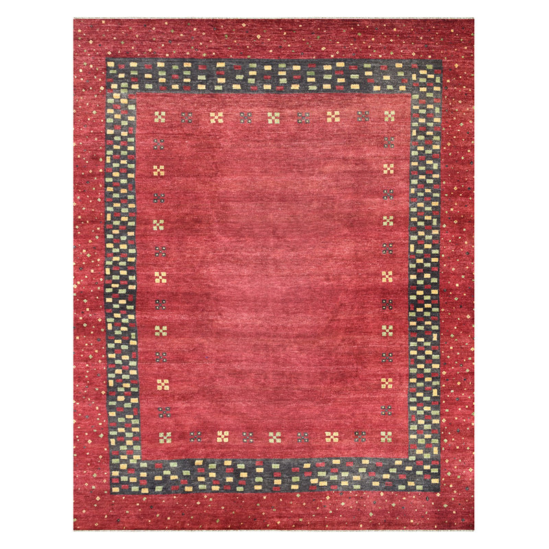 Hand Knotted Wool Southwestern Area Rug in Red, Rectangle 8' x 10'
