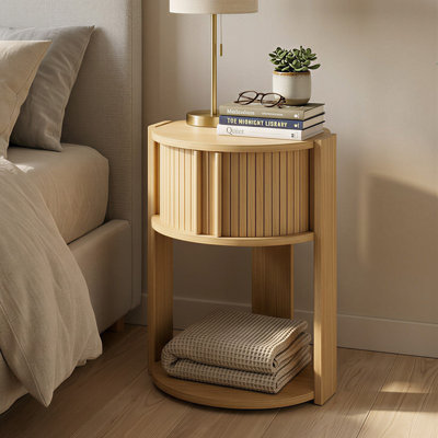 21.7" H Fluted Round Nightstand with Storage