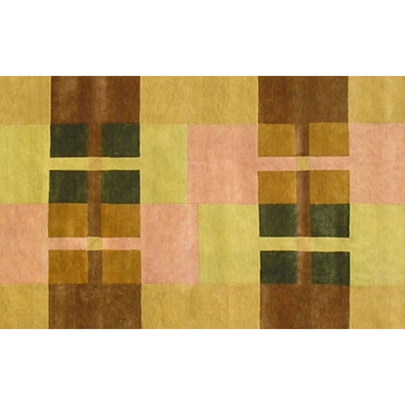 Tapis de zone en laine vert noué la à la main 8 pi x 10 pi one-of-kind Landgraf
