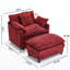 Fauteuil d'appoint moderne avec repose-pieds, revêtu de chenille rouge bourgogne, idéal pour la lecture au salon ou dans la chambre.