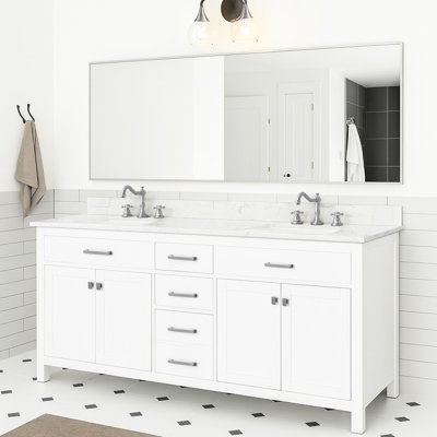 Meuble-lavabo autoportant de 72 pouces avec 2 lavabos, base et bois massif, apparence sophistiquée et élégante dans des tiroirs à lignes fermées silencieuses