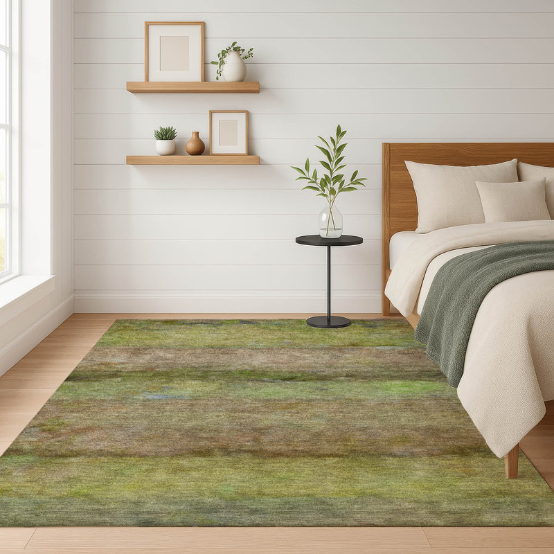 Premium Machine Washable Mayfield AMF2311 Stripes Rug, 3' x 5', Olive