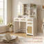Meuble-lavabo d'appoint 43 po en rotin - miroir à 3 couleurs DEL, 4 tiroirs profonds, armoire coulissante, rangement caché à l'arrière du miroir, mode table de chevet-2141162246