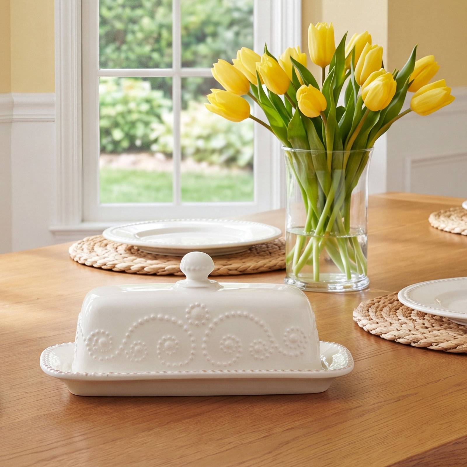 French Perle White Butter Dish