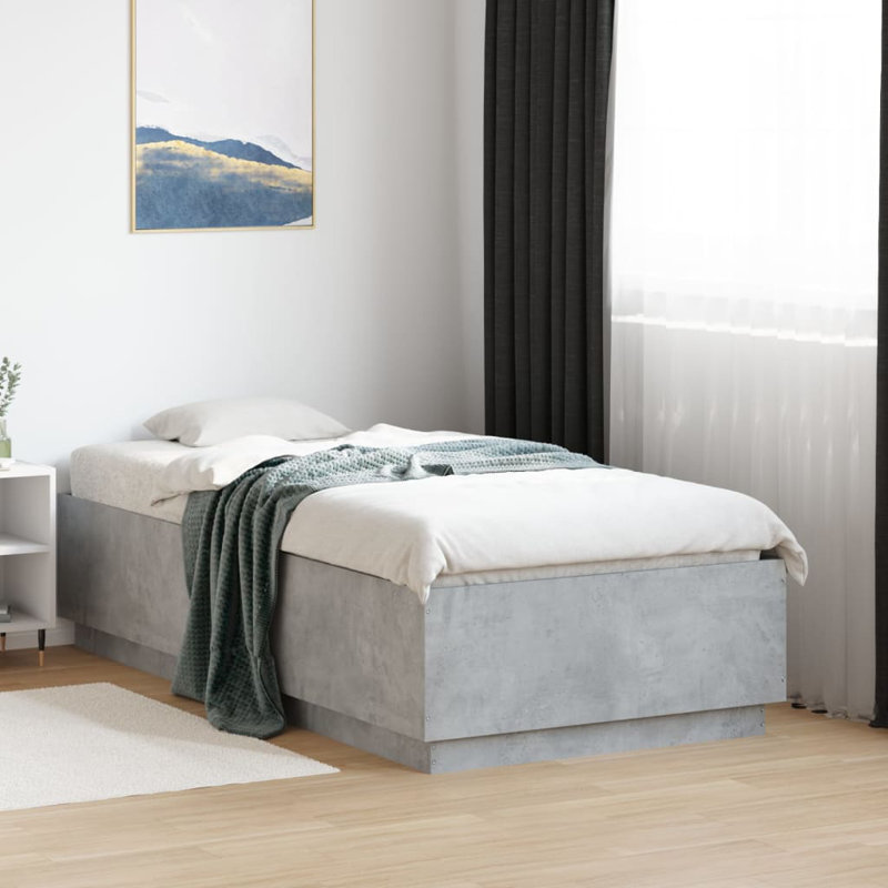 Vidaxl Bed Frame With LED Lights Concrete Grey Engineered Wood, Single (3')
