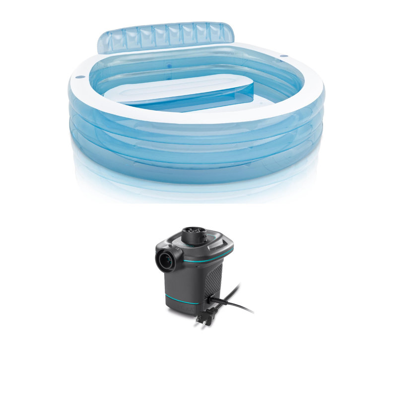 Intex 7.08' x 30 " Family Lounge Pool w/ Built In Bench & 120V Electric Air Pump
