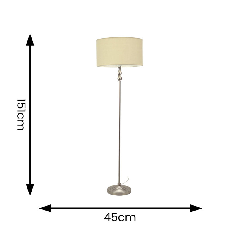 Saylorsburg 151cm Traditional Floor Lamp, Brush Chrome Silver, Natural Fabric, No