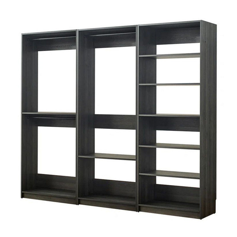 Système d'organisation modulaire Dee, 3 tringles suspendues et 6 tablettes, bois gris foncé