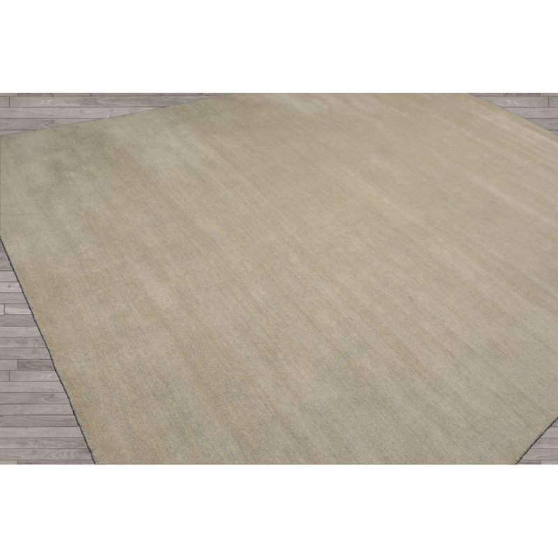 Multi Size Gray-Beige Hand Loomed Wool Area Rug Contemporary Solid, Rectangle 9' x 12'