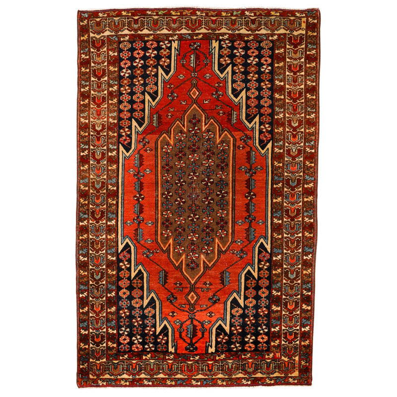 Tapis unique brun / rouille de 3 pi 11 po x 6 pi 5 po de style années 1990
